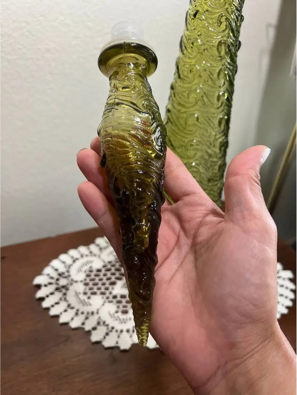 Vintage 1960s Wave Empoli Italy Decanter in Rare Olive Green